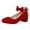 Red, variant on Bow Ballet Flats Dress Shoes for Women Bride Suede Round Toe Bowknot Ankle Strap Bridal Wedding Chunky Low Heels