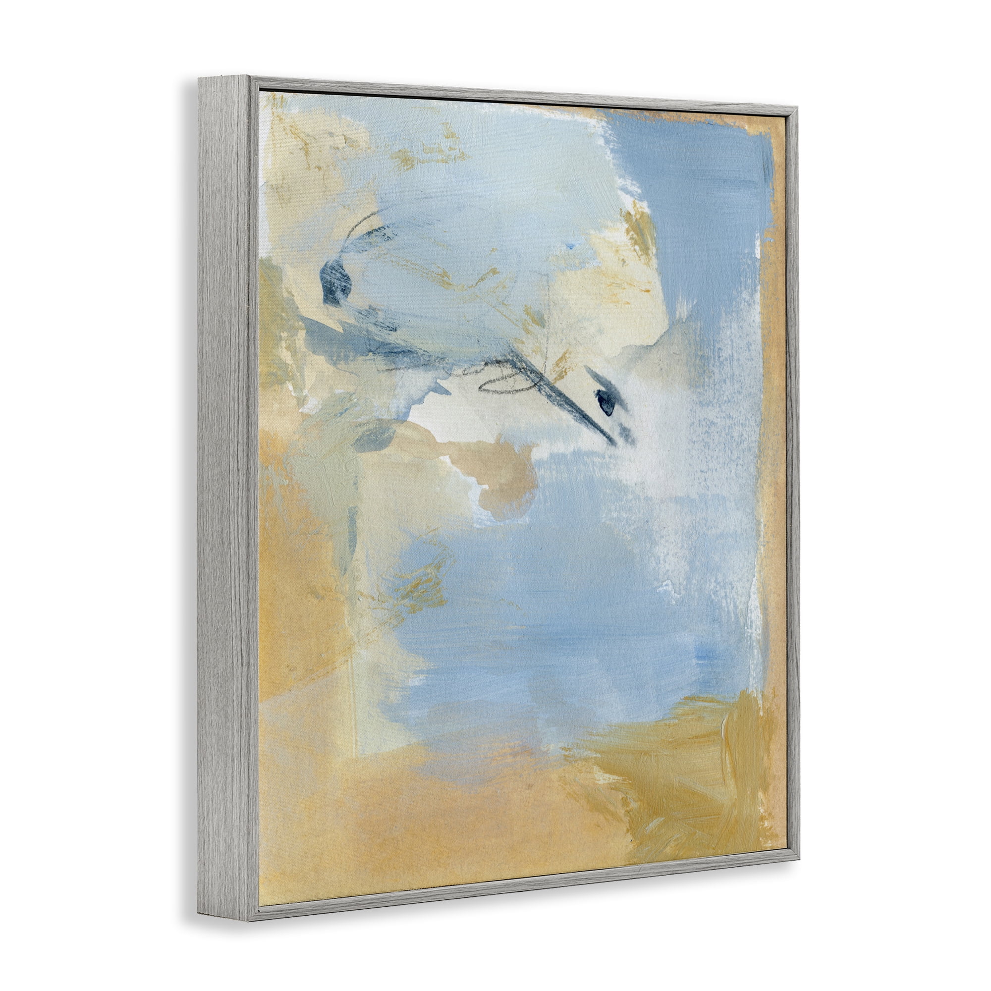 Stupell Industries Distressed Gold & Blue Abstract Painting Gray Framed Art Print Wall Art, 24 x 30