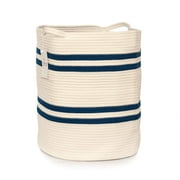 Chloe and Cotton Extra Large Tall Baby Laundry Basket - Woven Laundry Hamper - Navy White - 19'' H x 16'' D