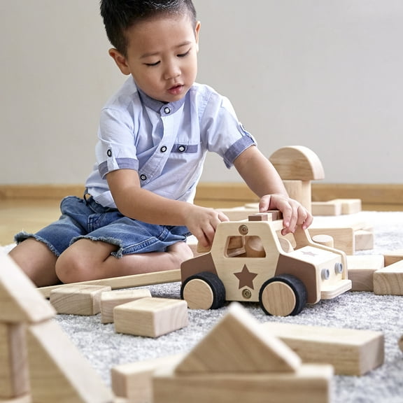 Guidecraft Wooden Police Car: Vehicle Play Set, Kids learning and Educational Dramatic Play Toy