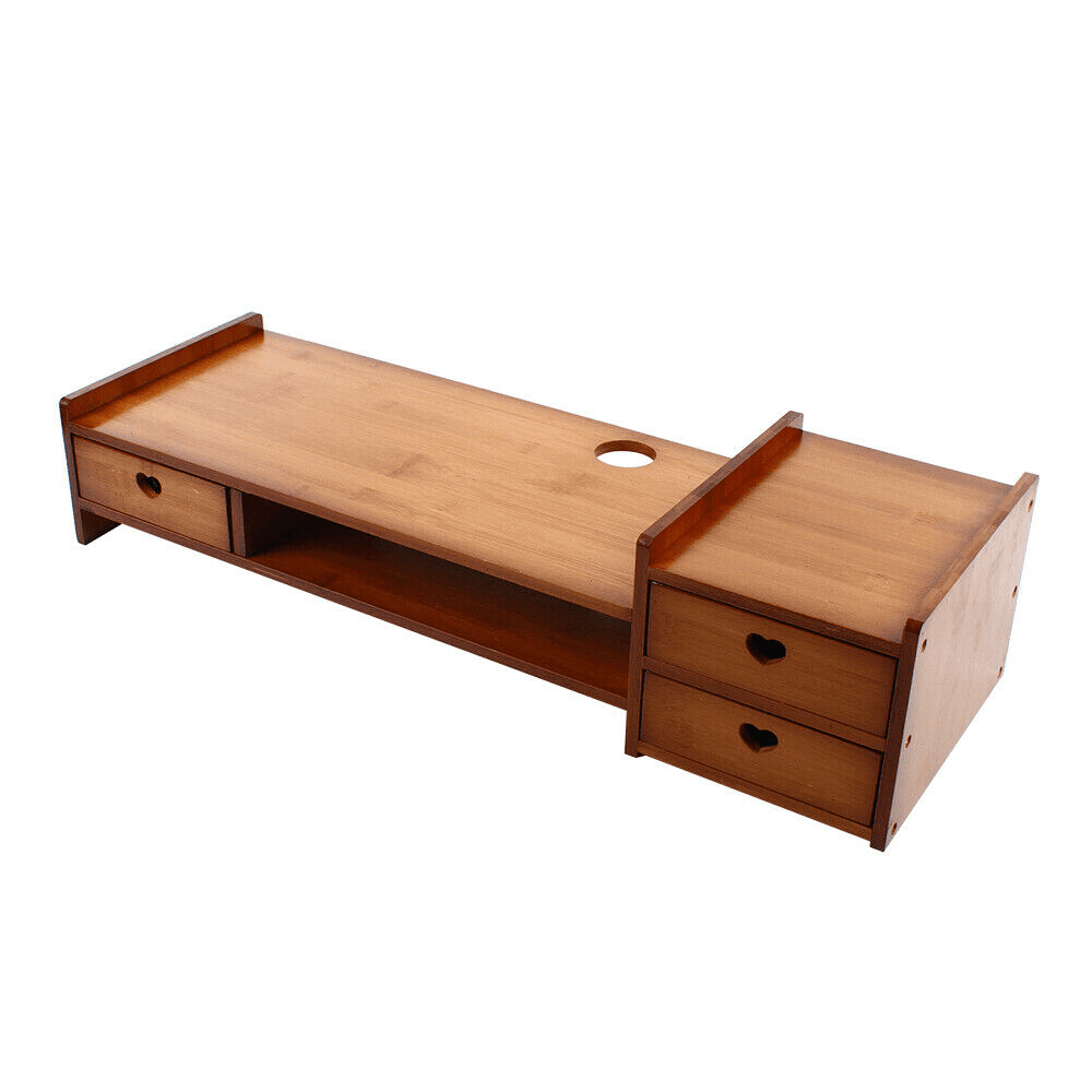 Bamboo Monitor Stand Riser with Storage Drawer Desk Laptop Organizer Stand Riser