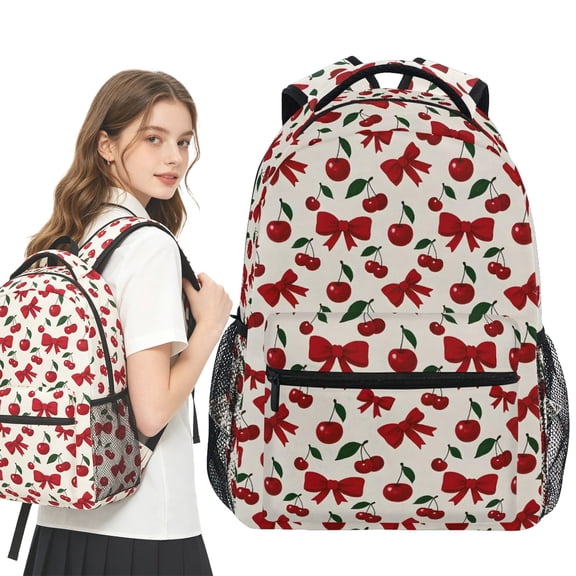 Stylish Backpack Cherry Fruits Bow Elementary Bookbag Personalized Laptop School Bags Travel Daypack