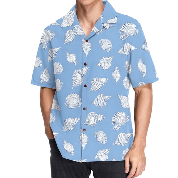 joogoo Men's Hawaiian Shirt Conch on Blue Short Sleeve Casual Button Down Shirts M