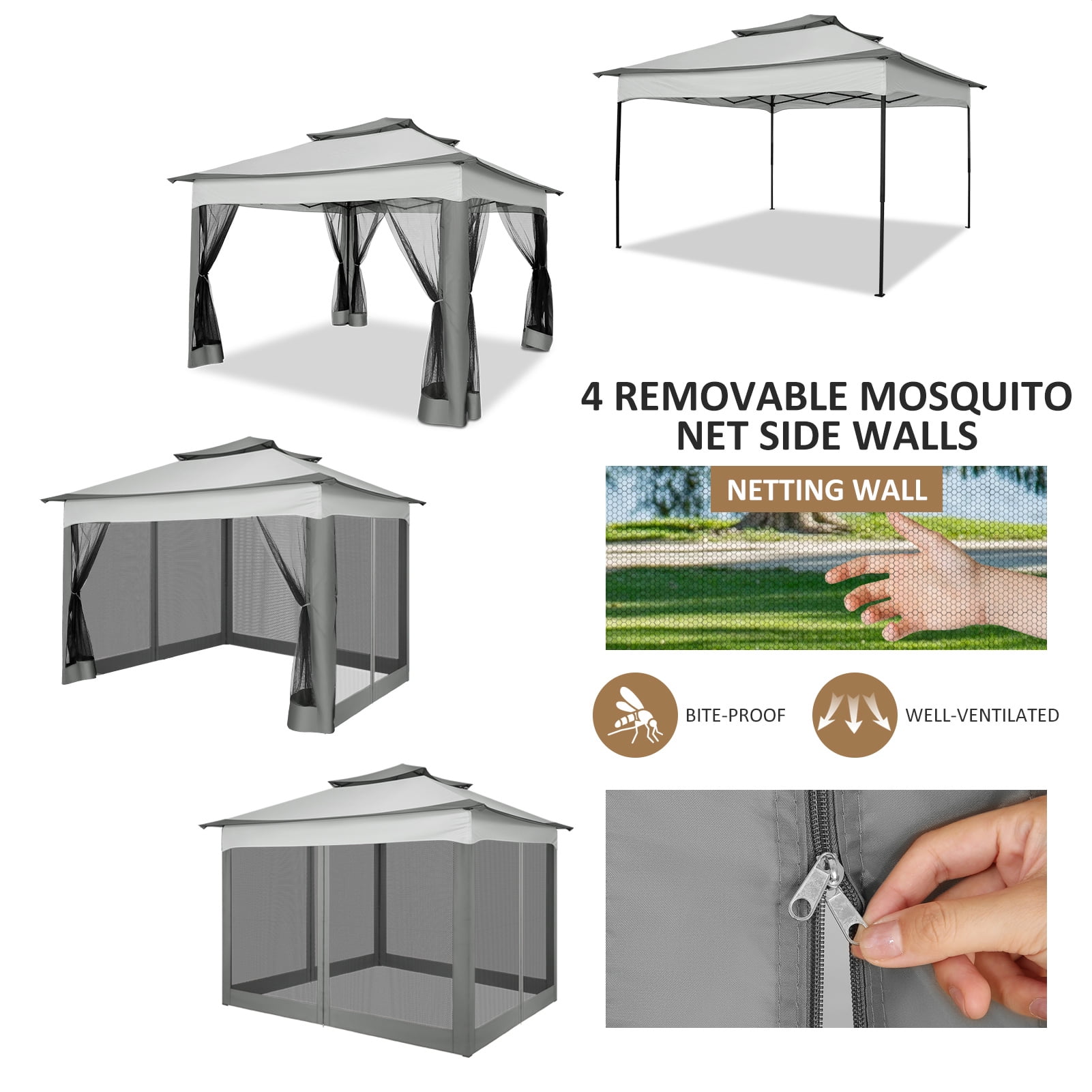 COBIZI 11x11 Pop up Gazebo Outdoor Canopy Gazebo Patio Gazebo with Mosquito Netting Canopy Shelter with 121 Square feet of Shade for Poolside, Garden, Party and Backyard, Gray(Upgraded)