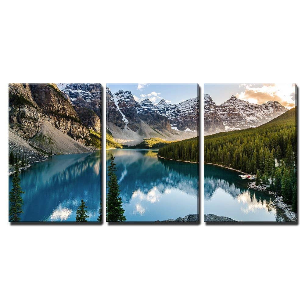 Alpine Mountains Lake With Forest In Autumn Modern Design Canvas Print Wall Art Picture