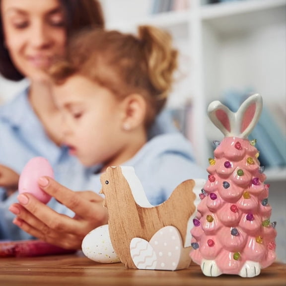 Easter Bunny Tree Decorations,Light Up Easter Bunny Tree with Colorful Lamp Beads, Operated Artificial B
