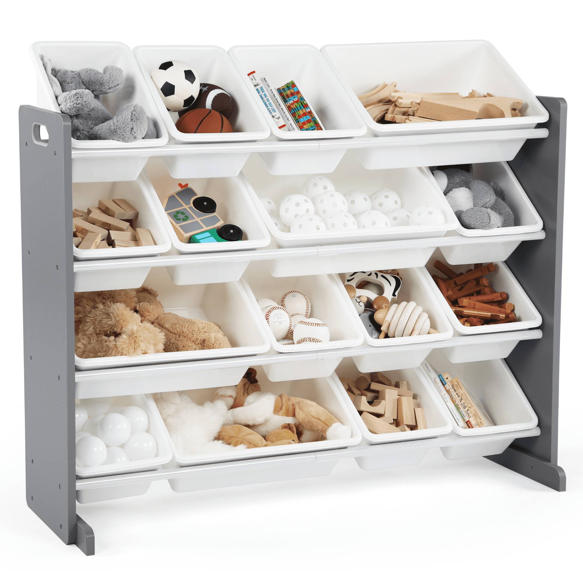 Humble Crew Storage Organizer with 16 Plastic Bins for Kids & Toddlers, Dark Grey/White