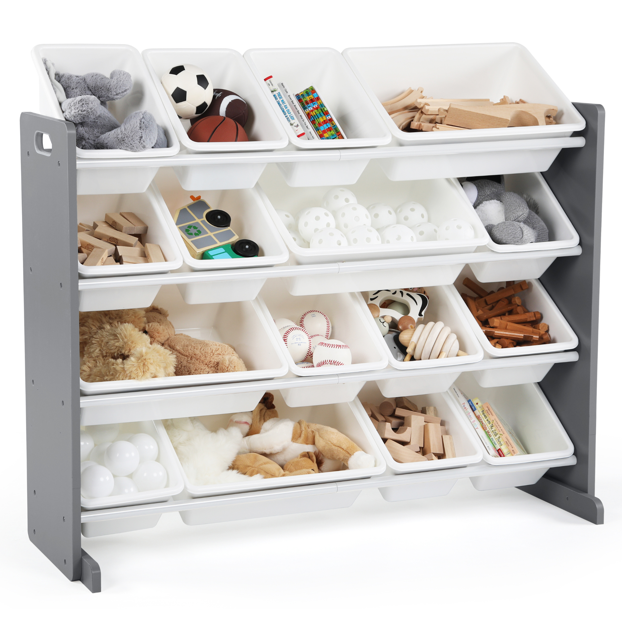 Humble Crew Toy Storage Organizer with 16 Bins, Grey and White photo 7