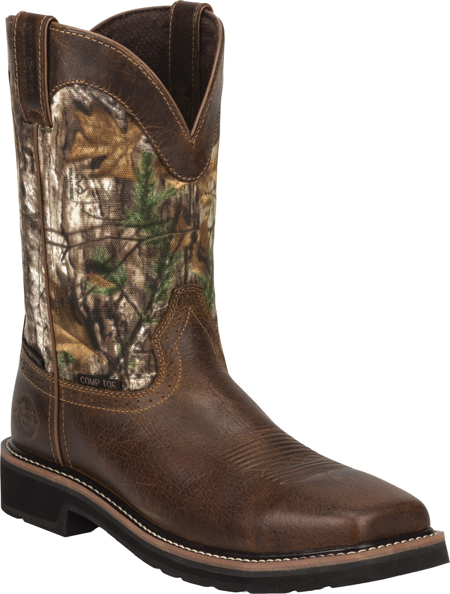 justin men's stampede waterproof camo pull-on work boot square ...
