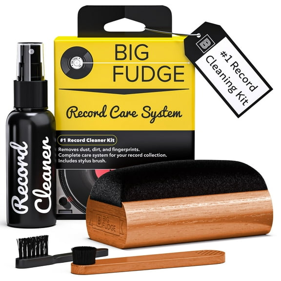 Big Fudge Vinyl Record Cleaning Kit - 4-in-1 Solution with Velvet Brush, Cleaning Liquid, Stylus Brush & Pouch