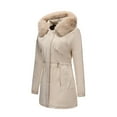 thumbnail image 4 of Women's Winter Cotton Coat with Removable Hood Fur Collar Thickened Warm Jacket, Beige, Size L, 4 of 4