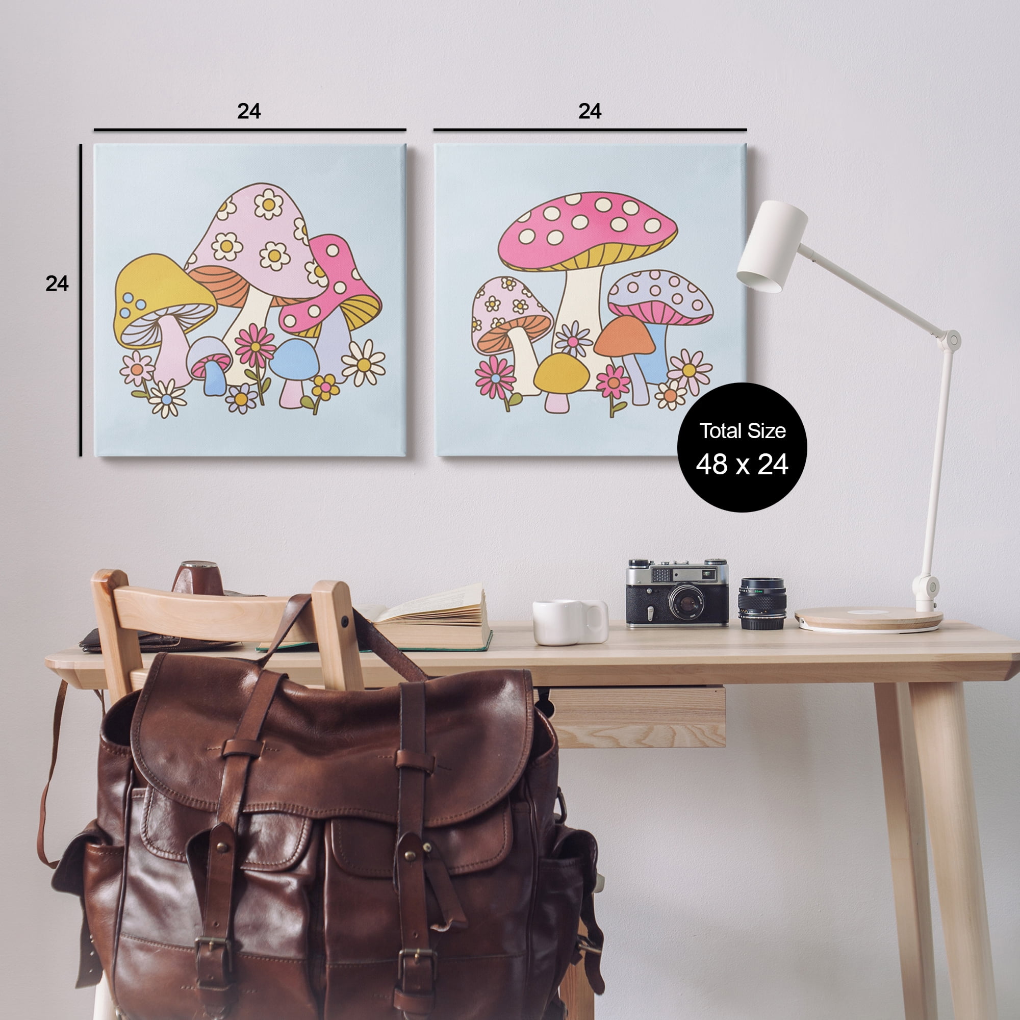 Stupell Industries Groovy Floral Mushrooms Botanical & Floral Painting Gallery Wrapped Canvas Art Print Wall Art, 24 x 24, Set of 2