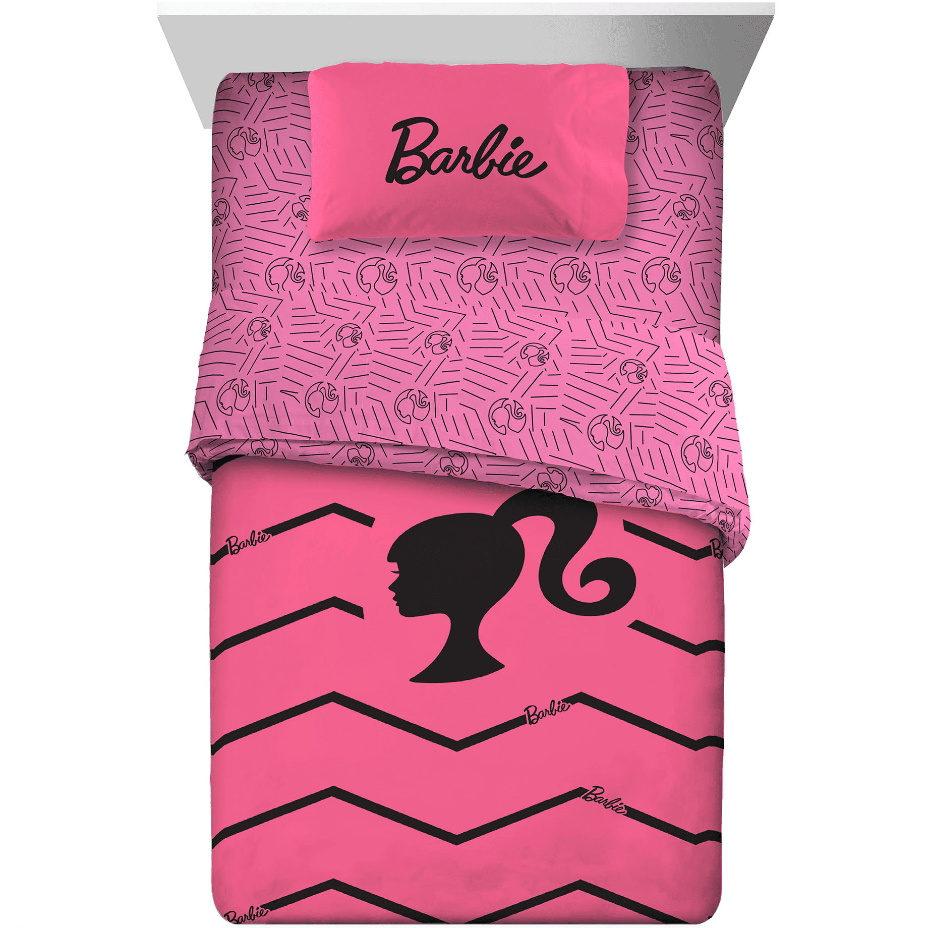 Barbie Kids Twin BedinaBag, Comforter and Sheets, Pink Chevron