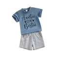 thumbnail image 2 of Yunliwuli Baby Girls 2 Piece Outfit Letter Print Short Sleeve T-Shirt and Elastic Shorts Set Cute Summer Clothes, 2 of 10