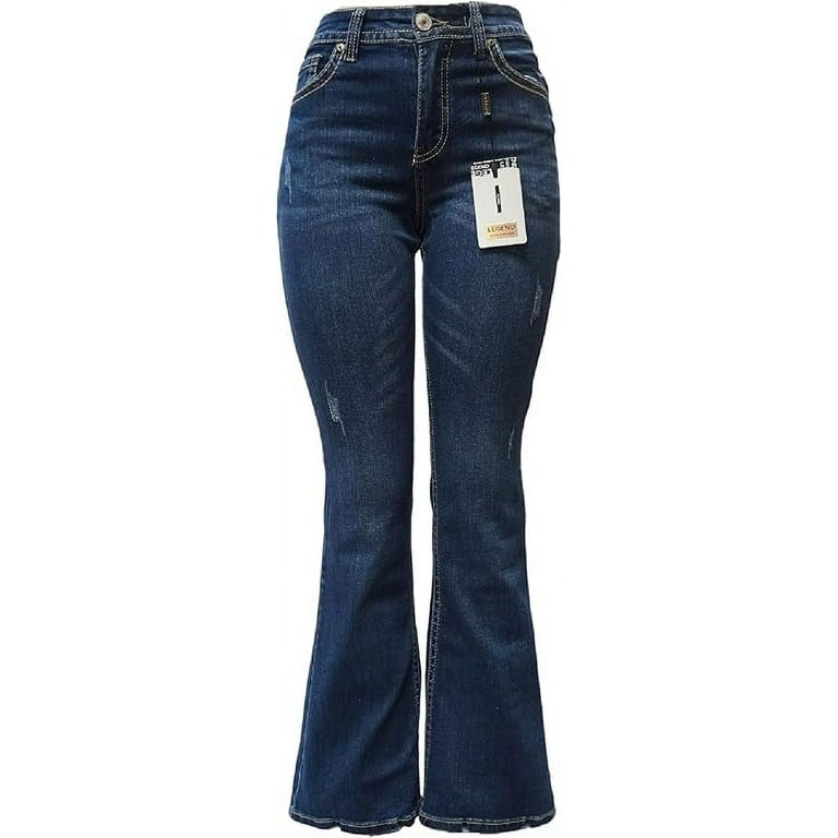 Legend Women's 70s Trendy Sexy Rhinestone Studded Flare Fitted High Waist  Bell Bottom Denim Jeans