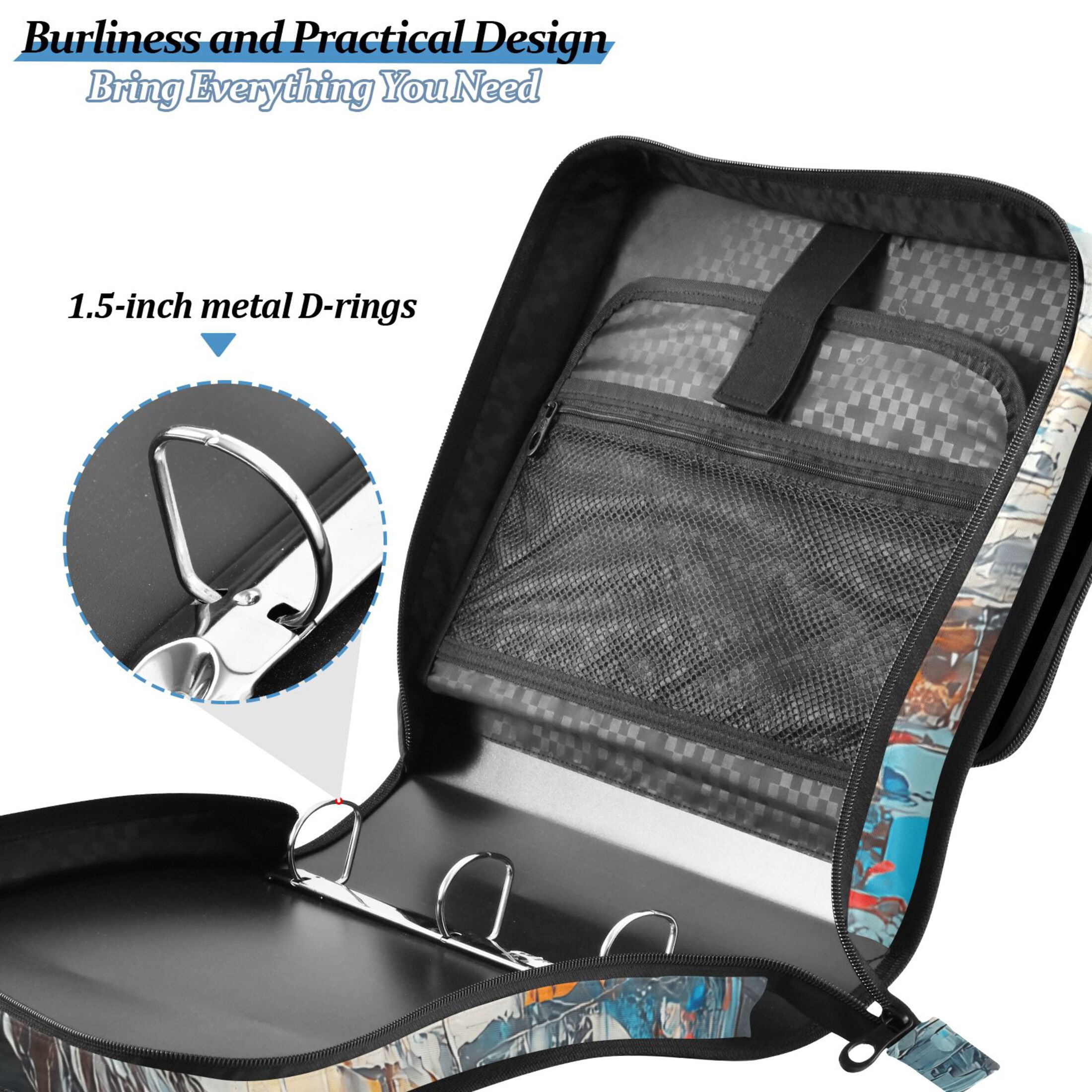 3 Ring Zipper Binder with Shoulder Strap Waterproof Trapper Keeper 2 Inch D-Ring 500 Sheets Capacity Beautiful Woman Play Violin