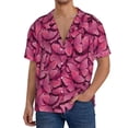 thumbnail image 3 of Honeii 's Pink Butterfly for men's short-sleeved button-up collared shirt featuring a pocket, perfect for beach vacations, and travel adventures., 3 of 5