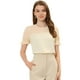 thumbnail image 1 of Camisa de manga corta Allegra K con Cuello Redondo y encaje Beige XS, 1 of 5