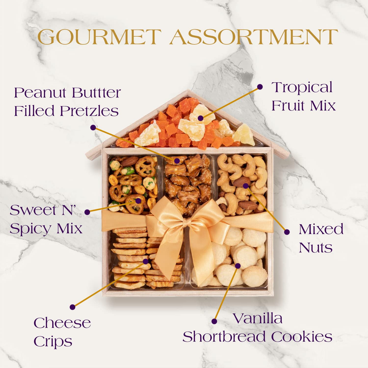 Purple Plum Housewarming Snack Box Care Package with Dried Fruit, Mixed Nuts & Cookies