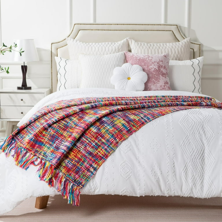 Battilo Multicolor Throw Blanket with Tassels Home Decorative Colorful Throw Blanket for Couch Boho Throw Blankets for Sofa Holiday Blanket 50