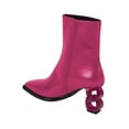 thumbnail image 4 of FSJ Women Fashion Square Closed Toe Metal Chain Heel Ankle Boots Side Zipper Sexy Short Booties Stretch Party Work Dressy Shoes Size 9 Pink, 4 of 5