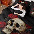thumbnail image 4 of Homewish Gothic Skull 7-Piece Full Bedding Set - Red Floral Retro, 4 of 8