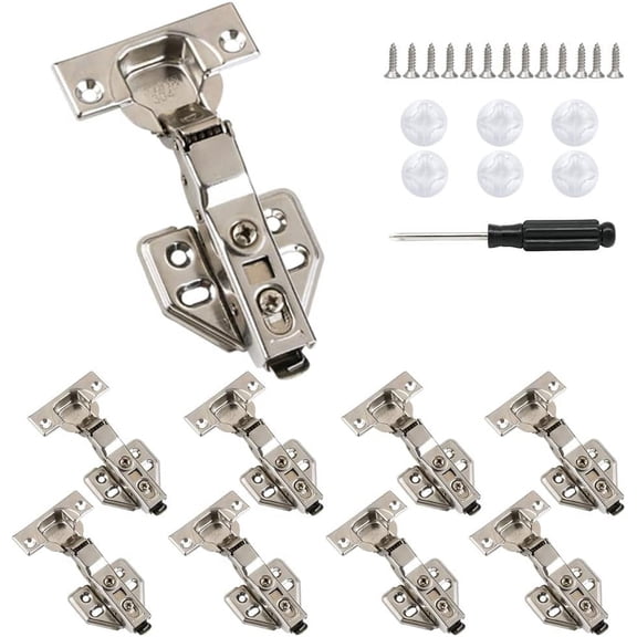 Soft Close Cabinet Hinges, CUGBO 8 Pack Cabinet Hinges 1/2" Partial Overlay Cupboard, Stainless Concealed Kitchen Door Hinges for Corner Cabinets, Closets, Pantries with 6pcs Door Handle Stopper (8)