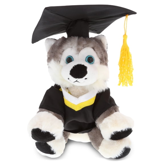 DolliBu Floppy Husky Graduation Plush Toy - Super Soft Dog Graduation Stuffed Animal Dress Up with Gown & Cap with Tassel Outfit - Cute Congratulatory Graduation Gift - 7.5 Inch