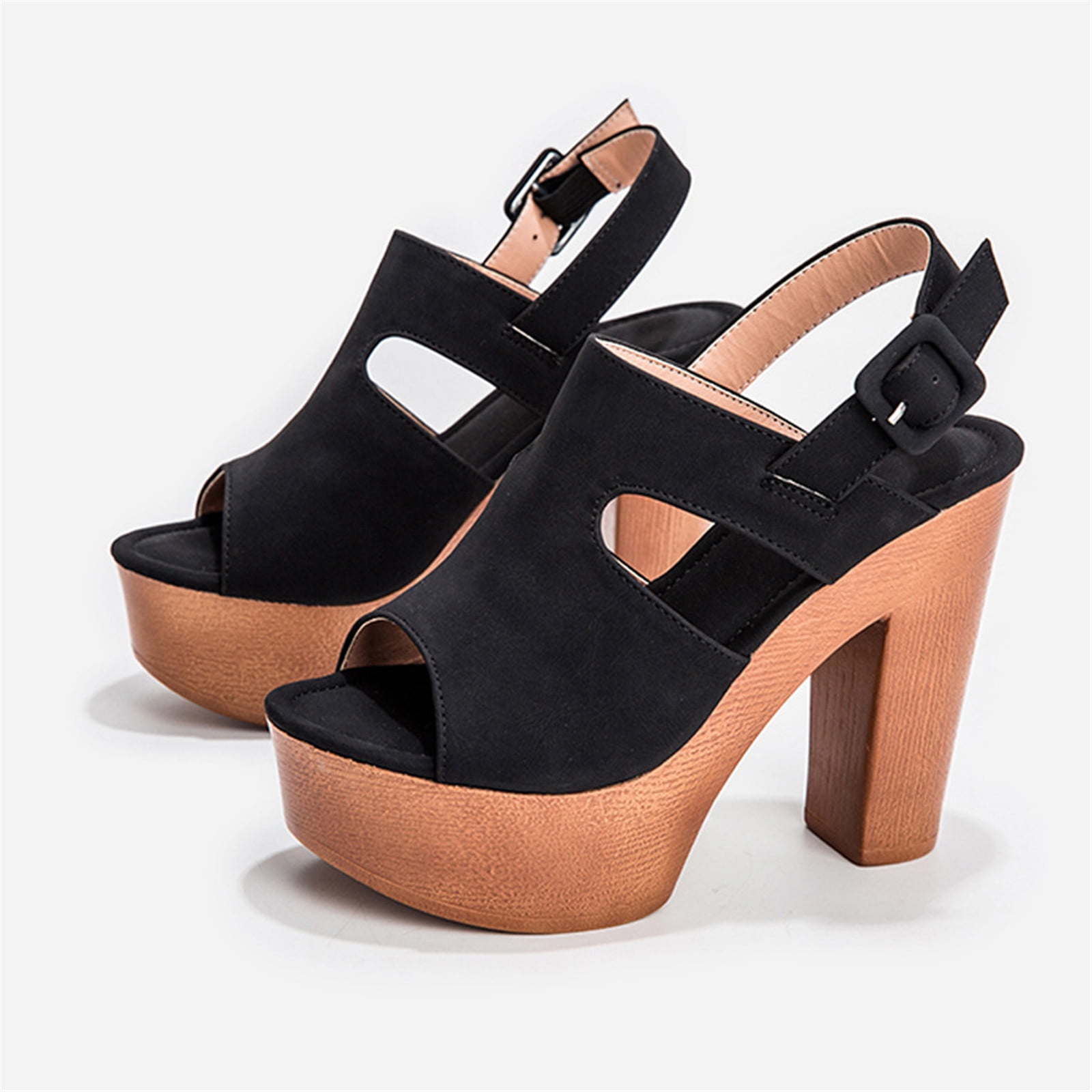 Elegant Black Sandals For Women, Minimalist Platform Chunky Heeled