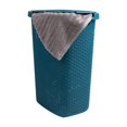 thumbnail image 1 of 60L Slim Laundry Hamper, Clothes Basket, Lid, Wicker Design, Plastic, 17.65" L x 13.75" W x 24.15" H, Blue, 1 of 7