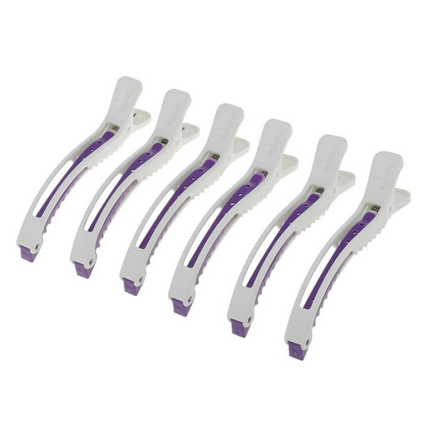 6 pinzas de cocodrilo para peluquería y peluquería. Blanco púrpura