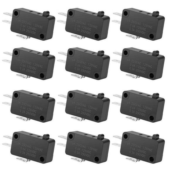 12Pcs Practical Black 125V/250V 16A Useful Connector Actuator Replacement Accessories SPDT Snap Action Button Micro Limit Switch