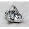 thumbnail image 4 of Retro Edwardian Diamond Engagement Ring, Navette Style Diamond Ring, Open Work Filigree Ring, Antique Milgrain Ring, Three Stone Ring, 14K White Gold Plated, 2.3 Ct Simulated Diamond, 4 of 5