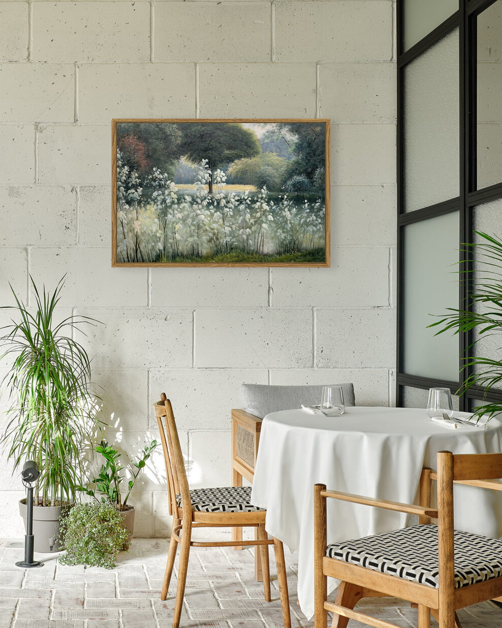 Drsoum Framed 24x36in Landscape Canvas Wall Art Forest Vintage Classical Framed Painting Room Decor for Hallway Bedroom Living Room - Natural Framed