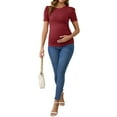 thumbnail image 2 of INSPIRE CHIC Women's Mother's Day Maternity Blouse Ribbed Knit Puff Short SleeveTop Ruched T-Shirt Shower Photoshoot Large Brown, 2 of 6