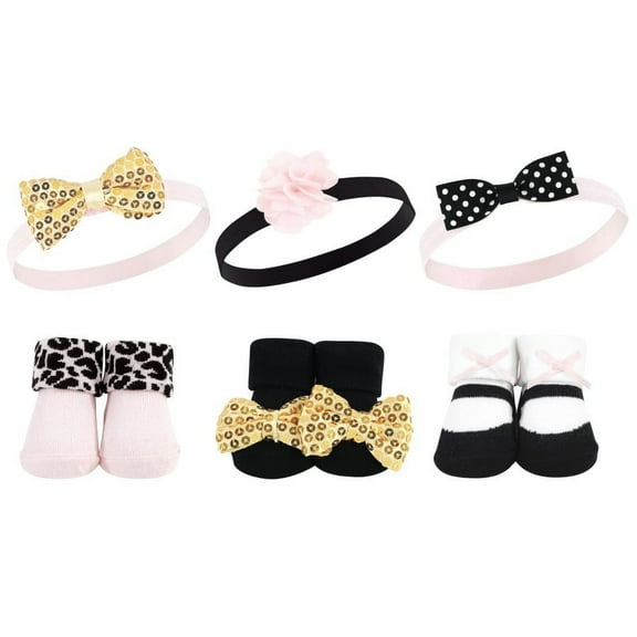 Hudson Baby Headband and Socks Giftset, 6-Piece, 0-9 Months