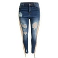 thumbnail image 6 of BRDFRL Women's Bodycon Jeans Side Tassel Stretch Denim Pencil Pants Destroyed Ripped Distressed Plus Size Jeans Dark Blue S, 6 of 9