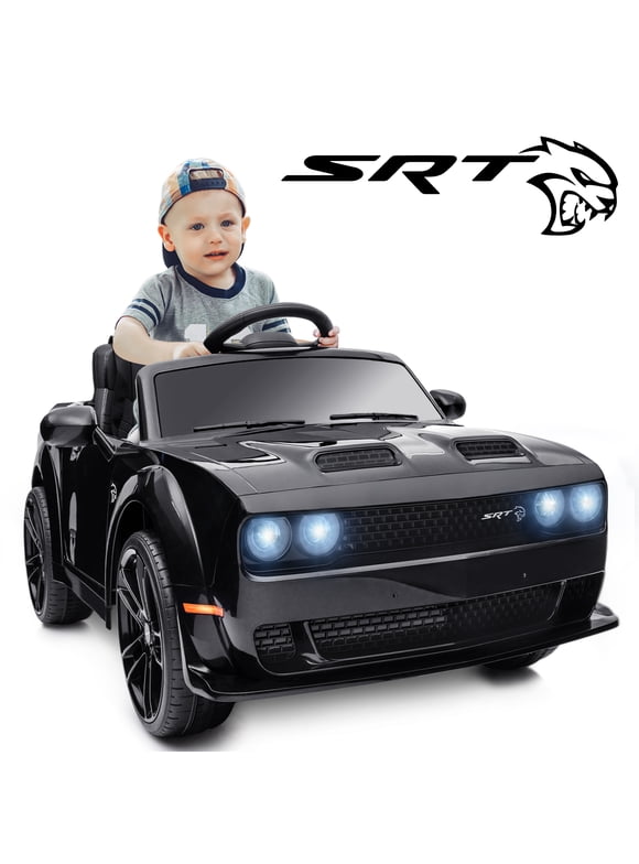 Track 7 Kids Ride on Car,Licensed Dodge Challenger SRT 12V Powered Electric Car for Kids,Electric Vehicles for Boys Girls,Kids Car with Remote,MP3,Bluetooth,Lights,Black