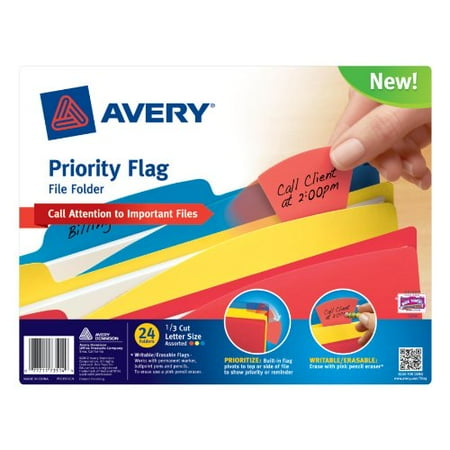 avery dennison priority flag file folders ltr 24 pk assorted