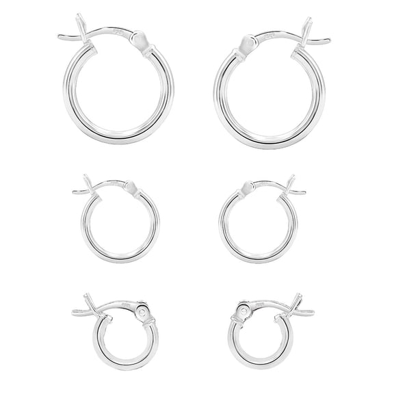 Ritastephens Sterling Silver 925 Hoop Earrings Set, 2mm x 10mm, 12mm, 16mm