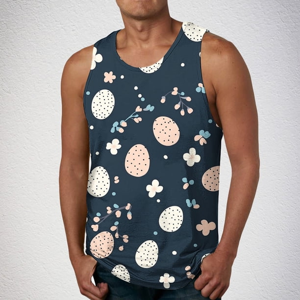 Camiseta sin mangas de cuello redondo para hombre, ropa de ocio, fitness, para el hogar, pijama, camiseta con estampado a color, blusa deportiva de poliéster para hombre