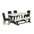 thumbnail image 2 of East West Furniture V627DR124-6 6-Pc Kitchen Dining Room Set- 4 Dining Chairs with Black Linen Fabric Seat and Stylish Chair Back - Rectangular Top & Wooden Legs Dining Table and Dining Room Bench..., 2 of 10
