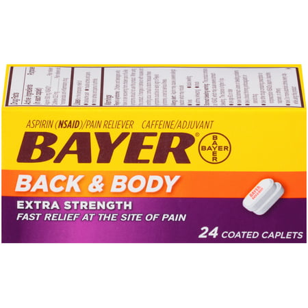 Bayer Back & Body Extra Strength Pain Reliever Aspirin w Caffeine, 500mg Coated Tablets, 24