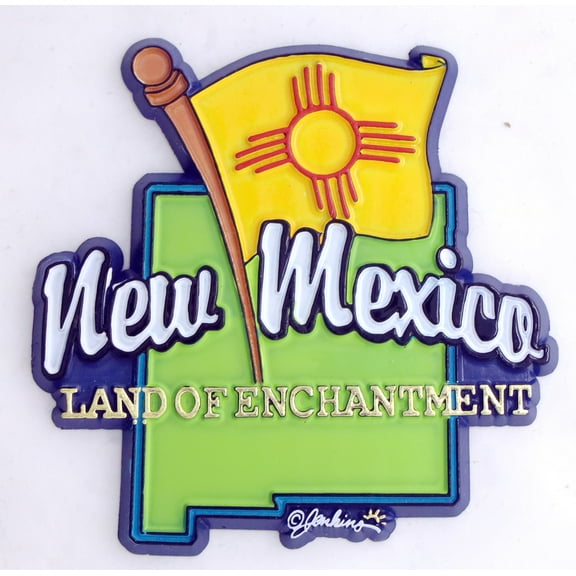 New Mexico State Map-Flag Fridge Collectible Souvenir Magnet