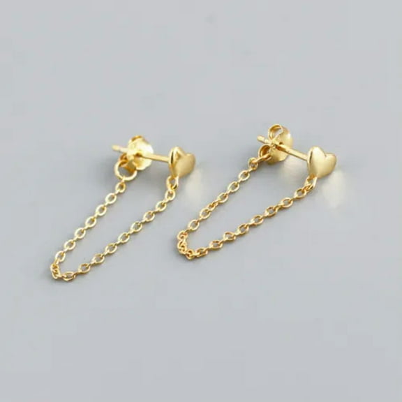 EOEMY 925 Sterling Silver Heart Stud Dangle Chain Earrings A1112-Gold