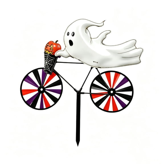 Halloween Ghost Bicycle Yard Stake, Metal Ghost Riding Bike with Pumpkin, Spooky Garden Decor for Lawn Flower Bed Porch Patio Fall Outdoor Decoration