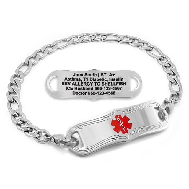 MedicEngraved Stainless Steel Custom Medical Alert Bracelet - 5mm Figaro Link