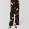 thumbnail image 3 of Cropped Pants for Women Spring Summer Lightweight Floral Print Elastic High Waist Wide Straight Leg Stretchy Boho Pants, 3 of 9
