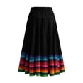 thumbnail image 4 of Womens Mexican Skirts Elastic Waist Flowy Bohemian Color Block Midi Casual Summer Skirt Black L, 4 of 4