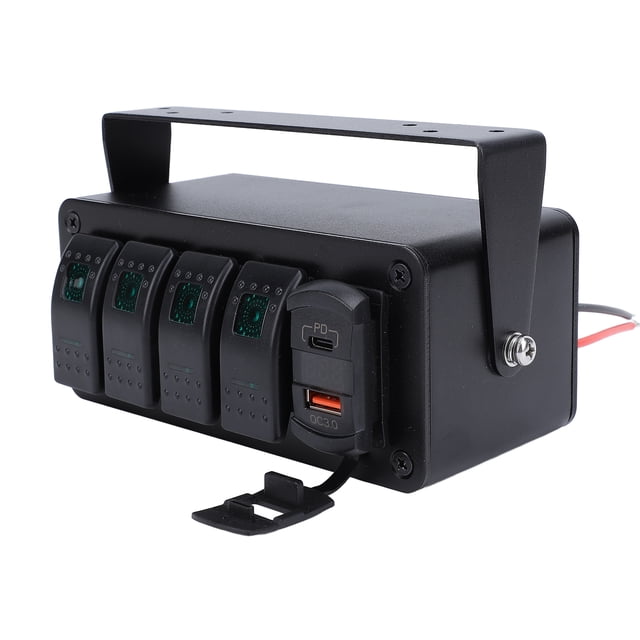 4 Gang Rocker Switch Panel with PD Type C QC3.0 USB , Waterproof Aluminum Alloy, for Cars Trucks Boats RV UTV ATV